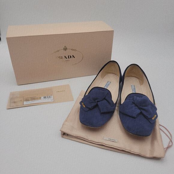 Prada Blue Suede Flat Shoes loafers flats Sz EU 38 US7.5 Camoscio Bicolo - Picture 4 of 16